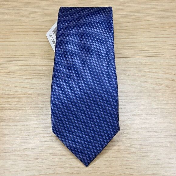 PERRY ELLIS Mens Neck Tie Blue Micro Square Geometric - Picture 1 of 5